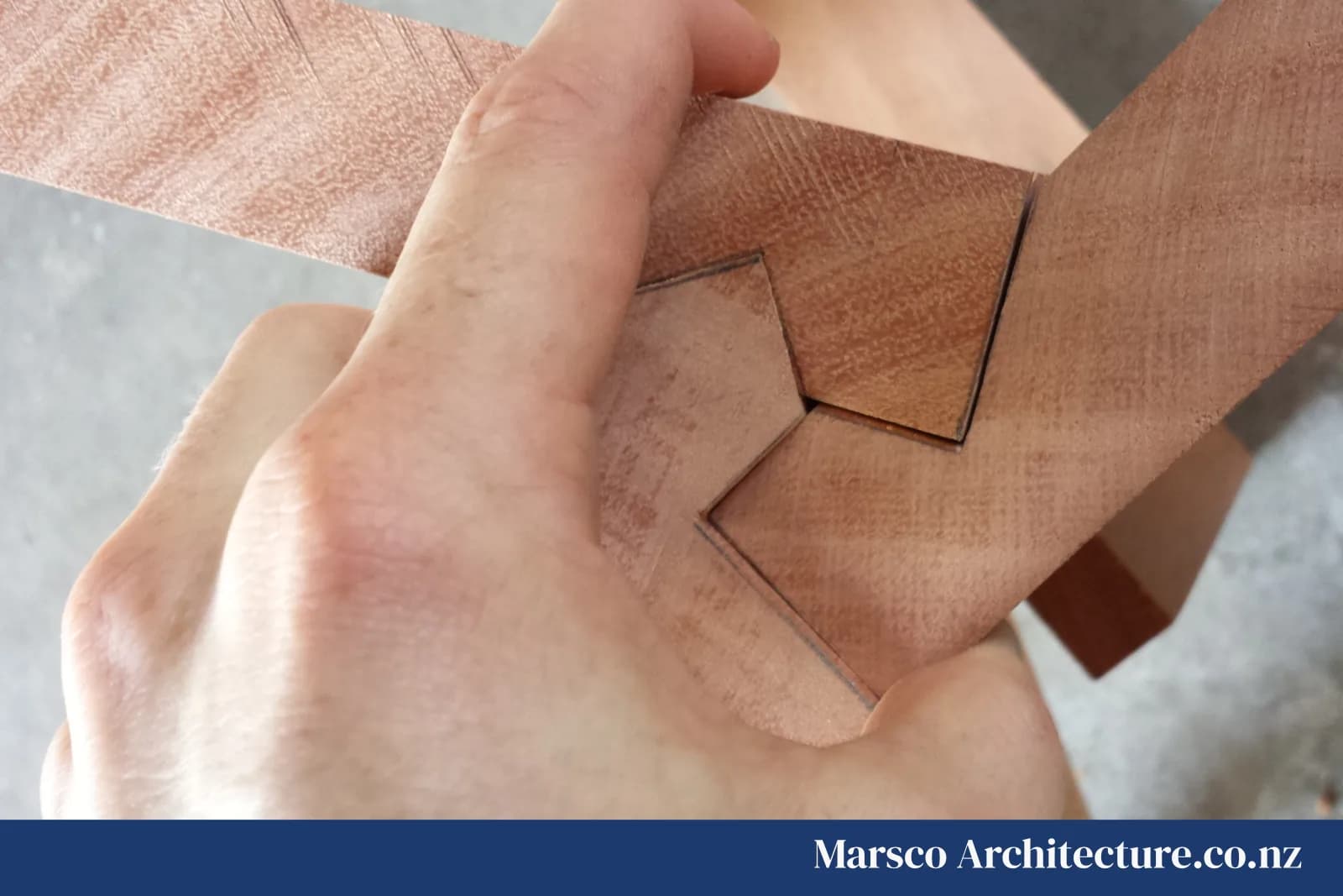 Handcrafted timber stool design dry fit close up New Zealand, Marsco Architecture