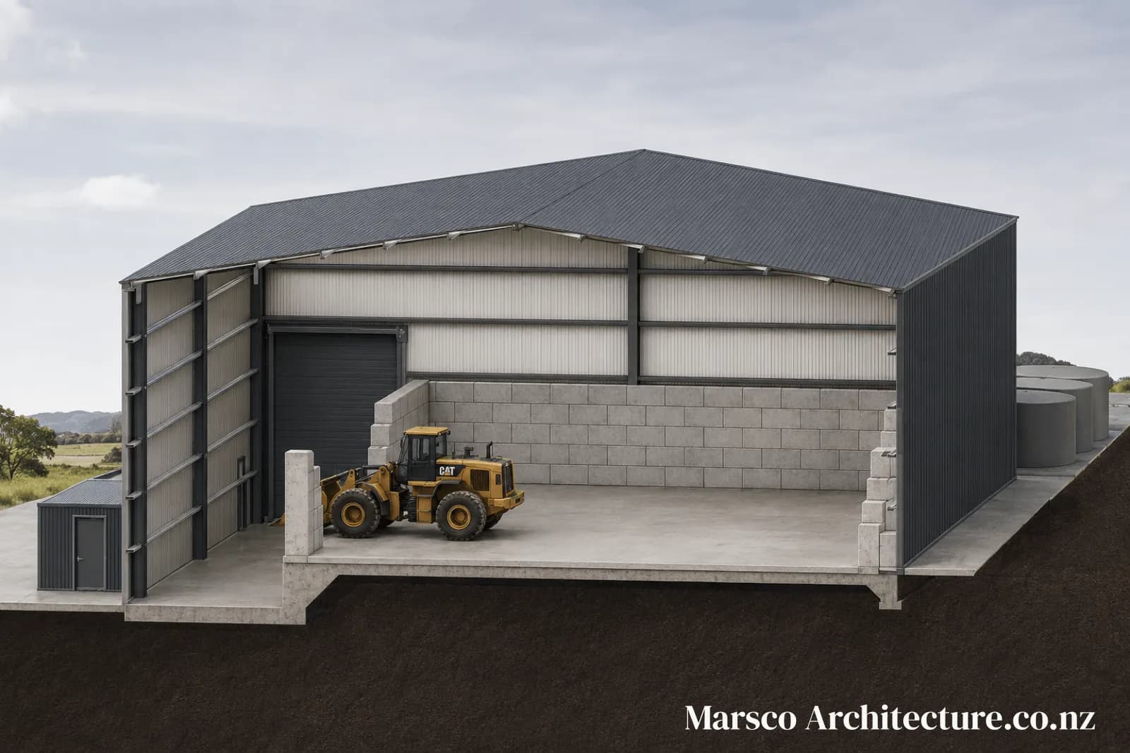 Industrial waste industry facility split level section isometric North Island, Marsco Architecture